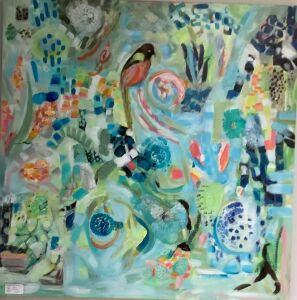 Happy Bird in a Blue Garden